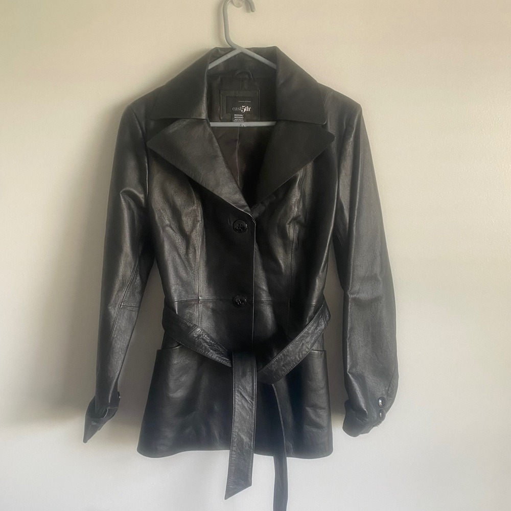 East 5th Womens Genuine Leather Jacket Black Tie Waist Blazer Size Medium